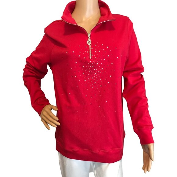 Christine Alexander MEDIUM RED SWAROVSKI Cotton Sweatshirt Pockets SPORT GYM DAN - Picture 2 of 8